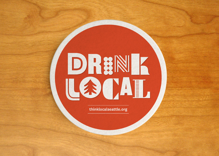 Think Local identity drink coaster